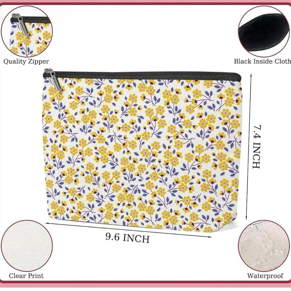 Brand new Floral Yellow & Purple Zip Cosmetic Pouch